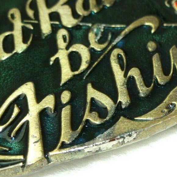 I'd Rather be Fishing Belt Buckle Vintage 1985 VTG - Picture 2 of 6